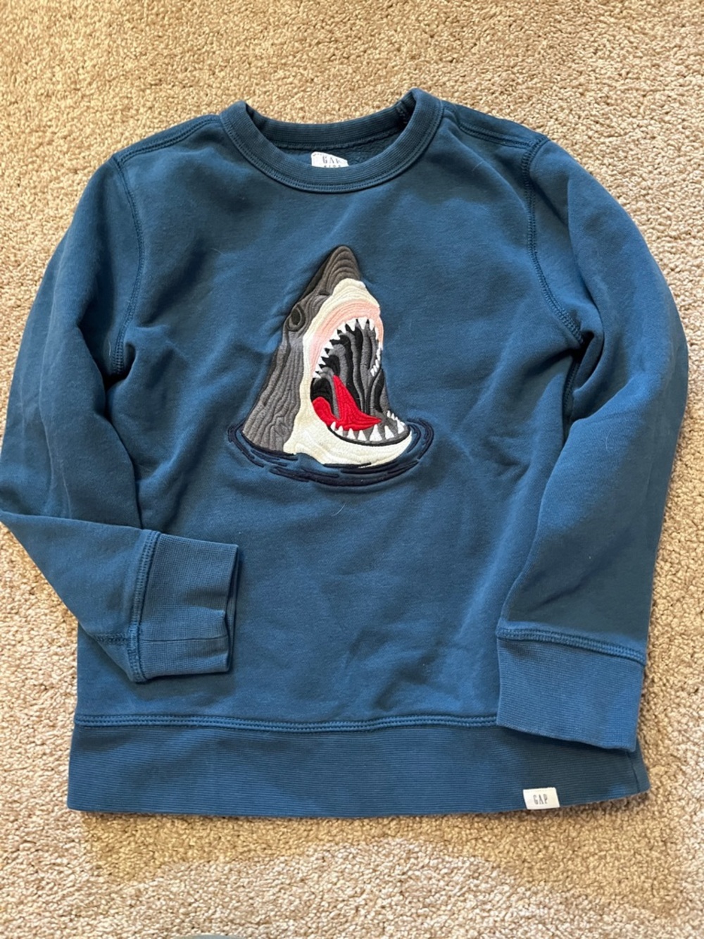 GAP Blue Crewneck with Embroidered Shark Motif